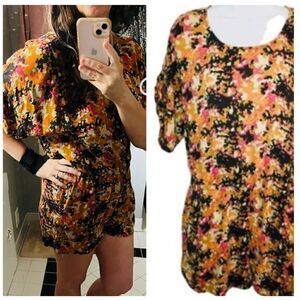 Fossil Abstract Colorful Romper Shorts Orange Tan Pink S